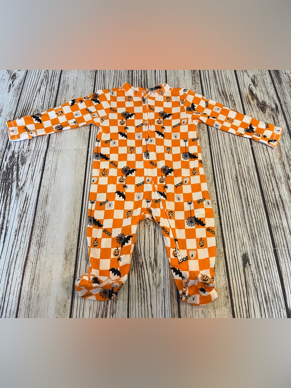 Halloween Checked Footed Pajamas Romper Boy's 3-6 Months Old Navy Fall Wear